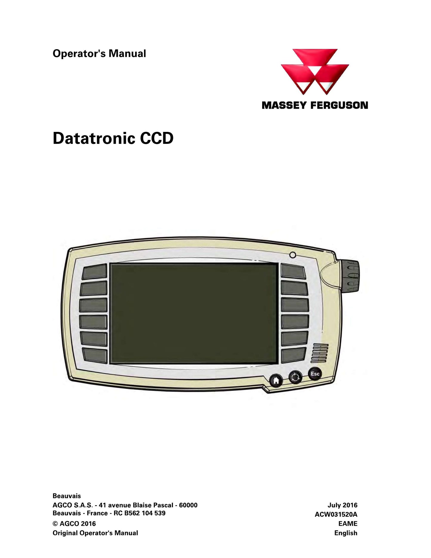 MASSEY FERGUSON Datatronic CCD Other Factory Workshop Operator Manual
