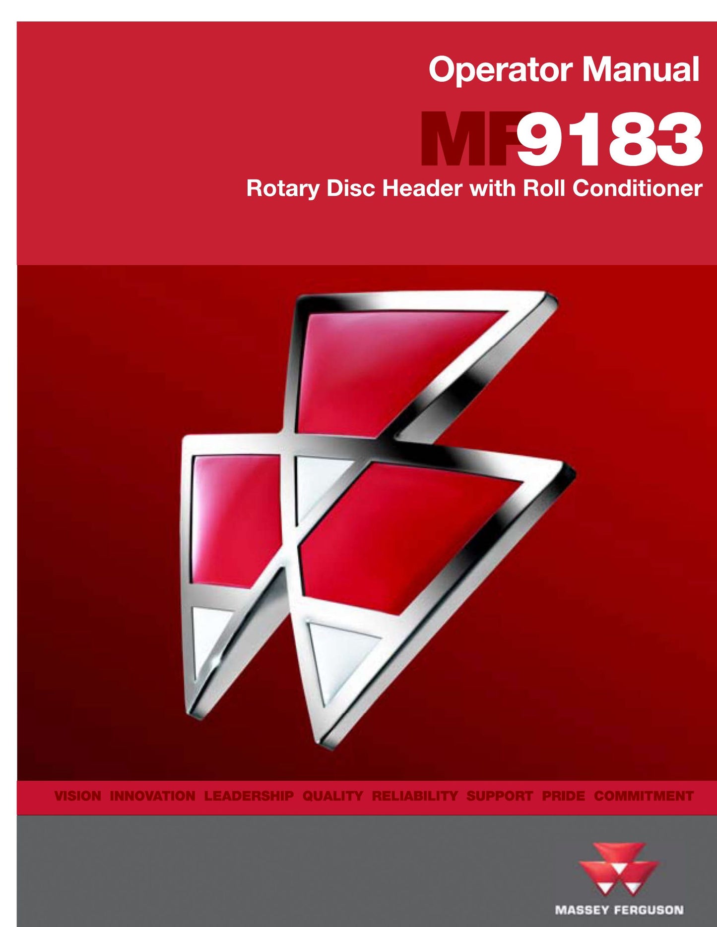 MASSEY FERGUSON MF9183 Rotary Disc Header with Roll Conditioner Factory Workshop Operator Manual (EN)