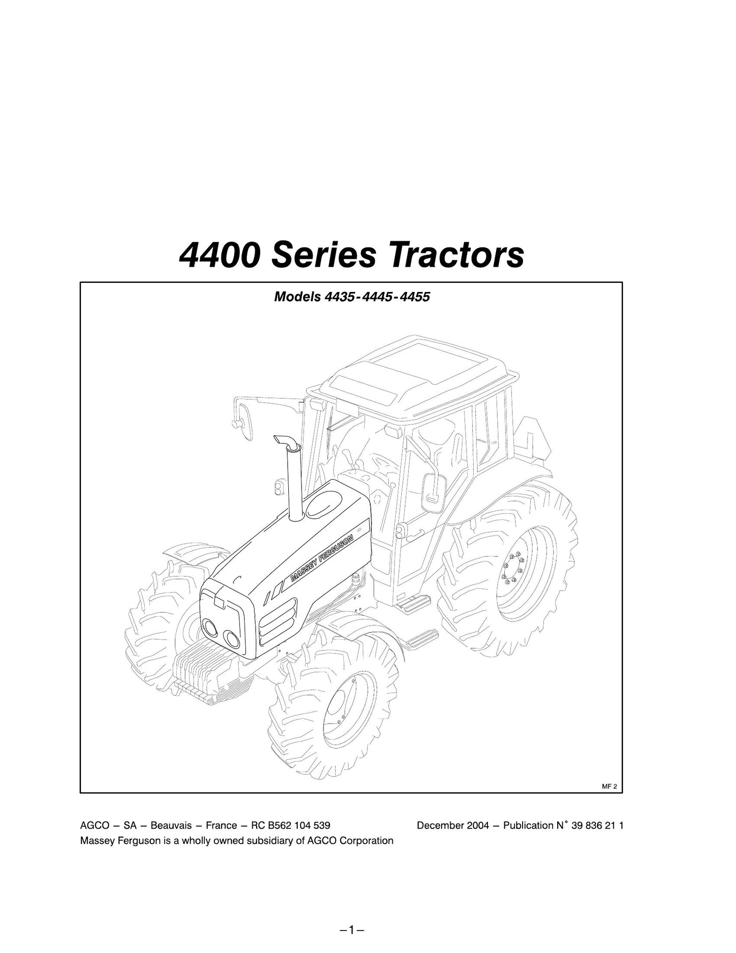 MASSEY FERGUSON 4435 4445 4455 Tractor Factory Workshop Operator Manual