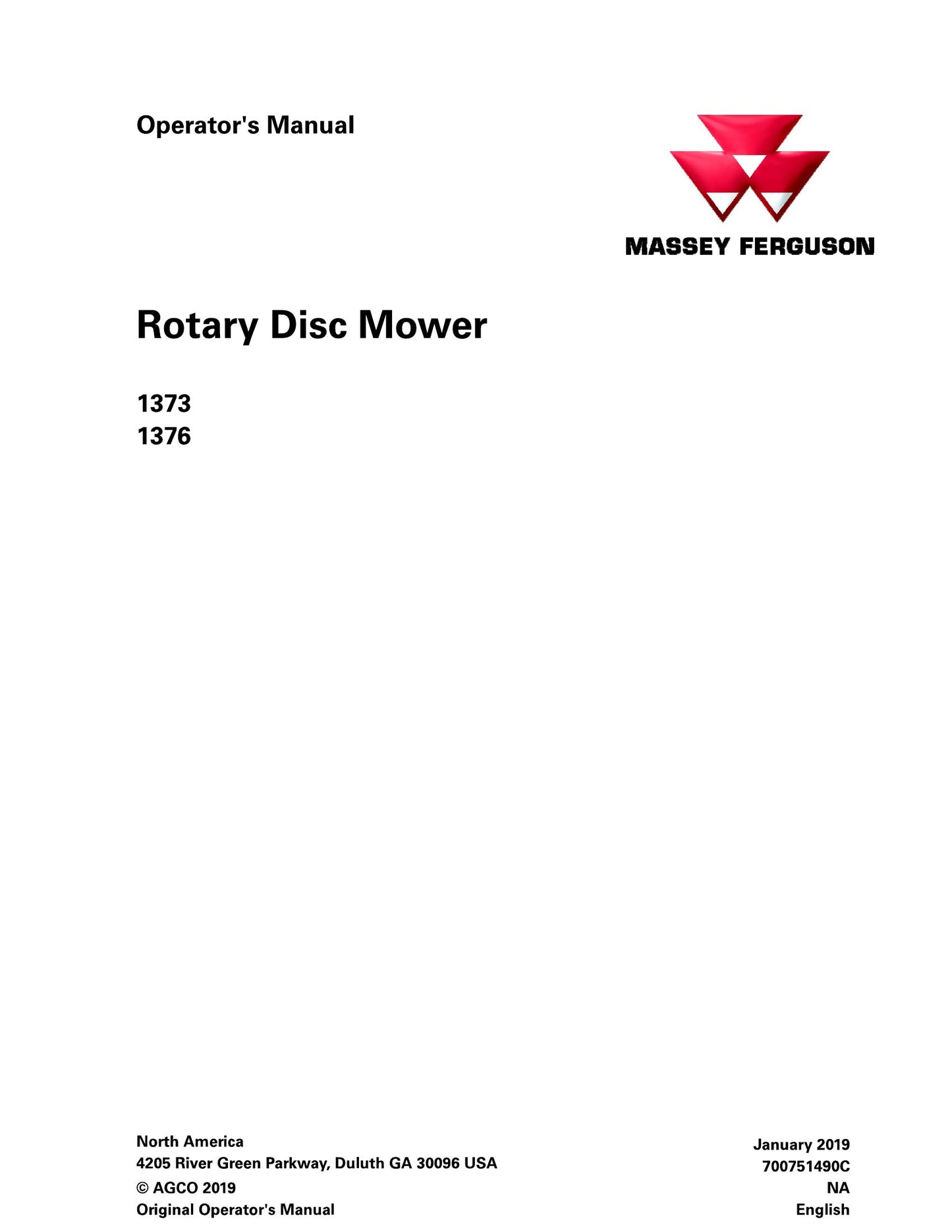 MASSEY FERGUSON 1373 1376 Rotary Disc Mower Factory Workshop Operator Manual