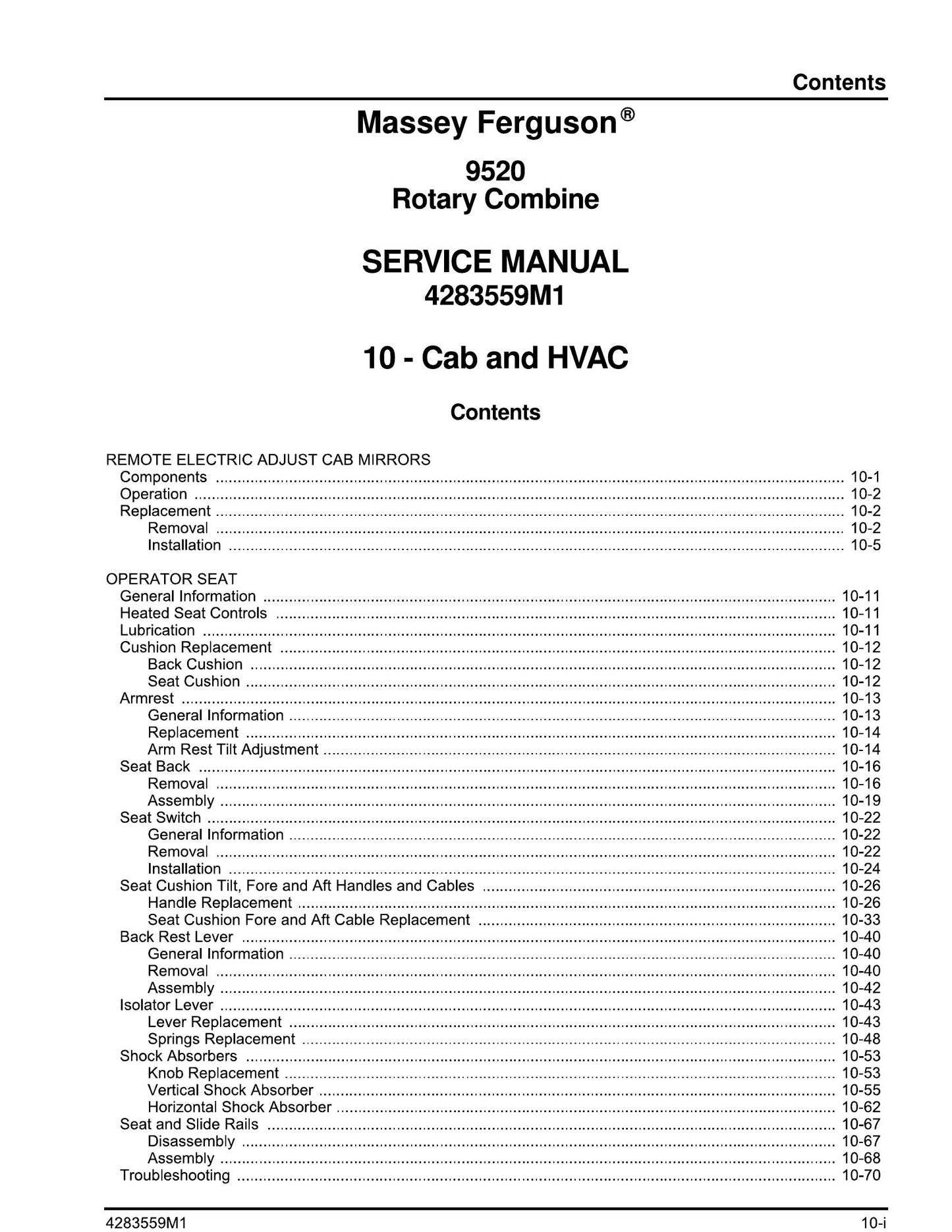 Massey Ferguson 9520 Rotary Combine Factory Workshop Service Manual 4283559M1