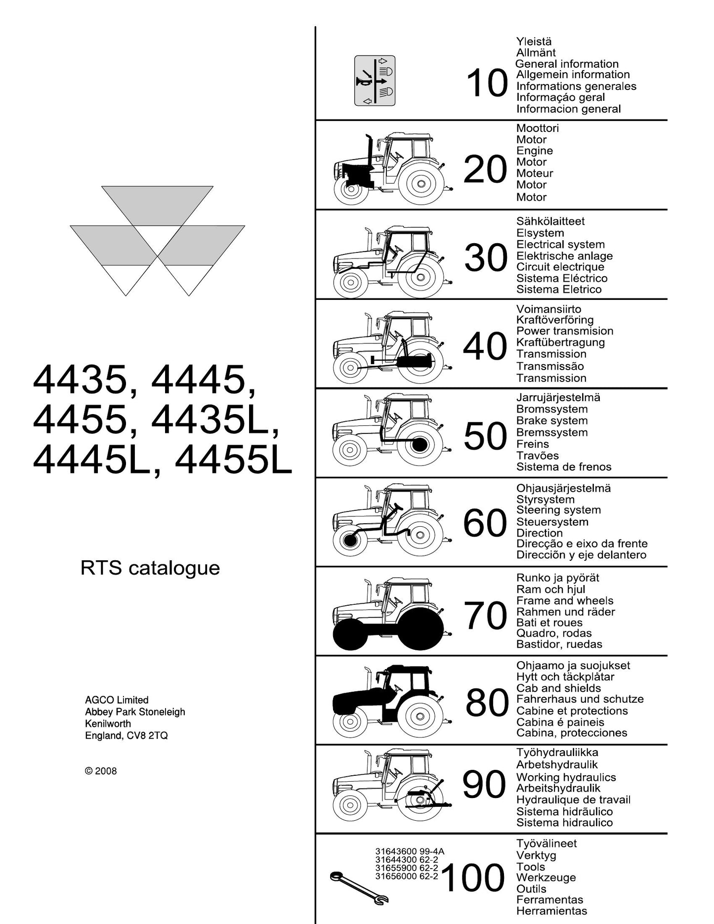 MASSEY FERGUSON 4435 4445 4455 4435L 4455L Tractor Factory Workshop Parts Catalog RTS catalogue
