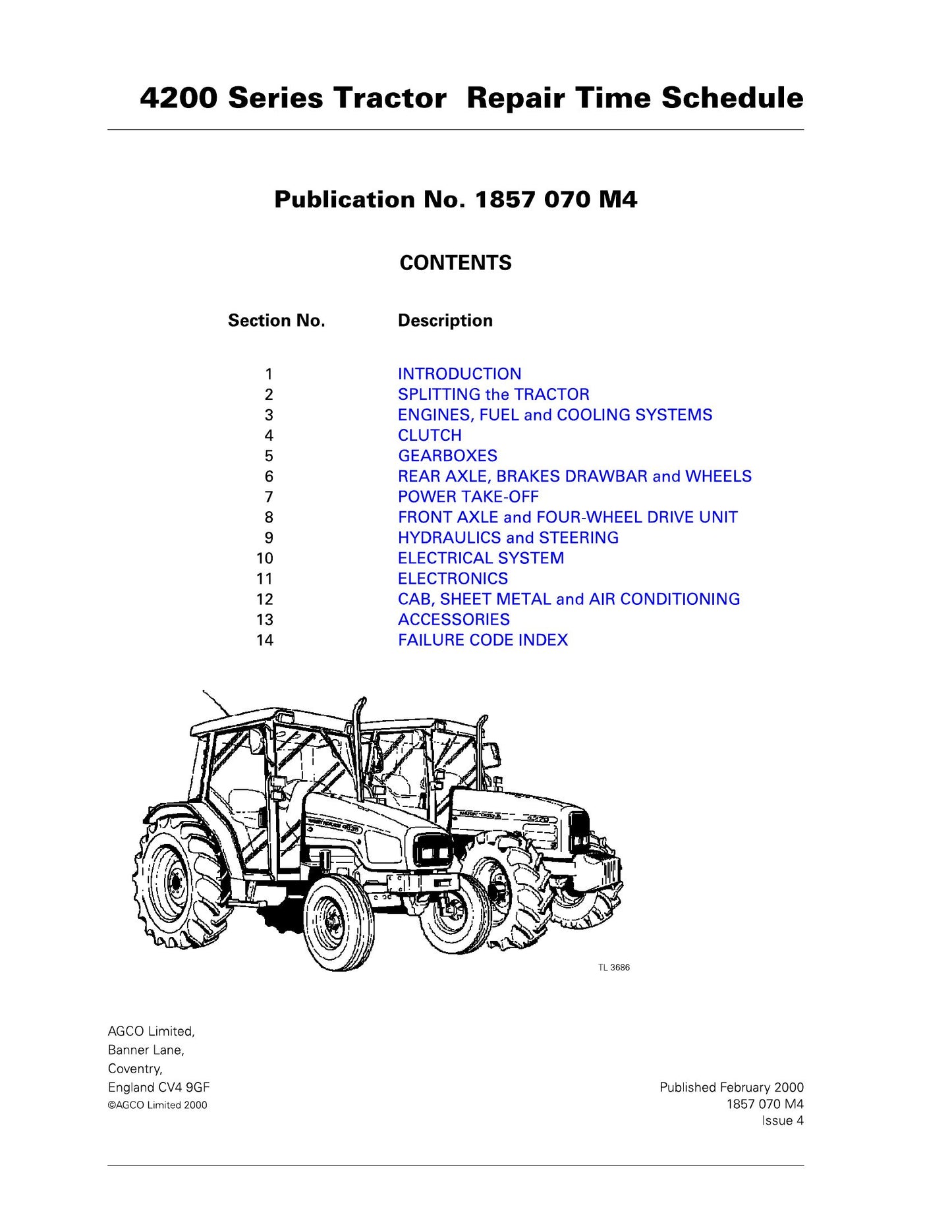 AGCO 4200 Series Tractor Repair Time Schedule 1857 070 M4