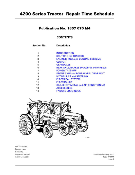 AGCO 4200 Series Tractor Repair Time Schedule 1857 070 M4
