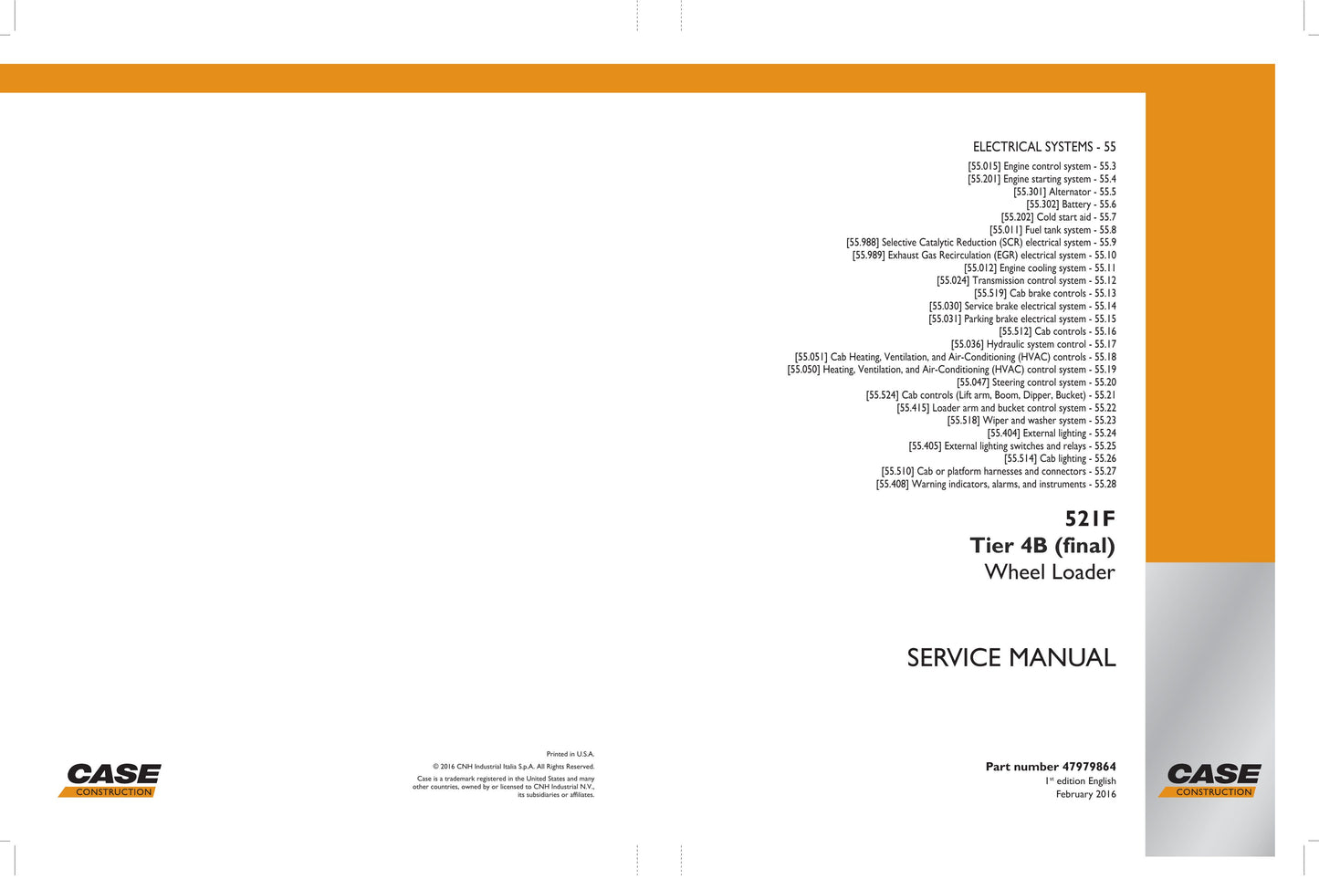 CASE 521F Wheel Loader Factory Workshop Service Manual 47979664