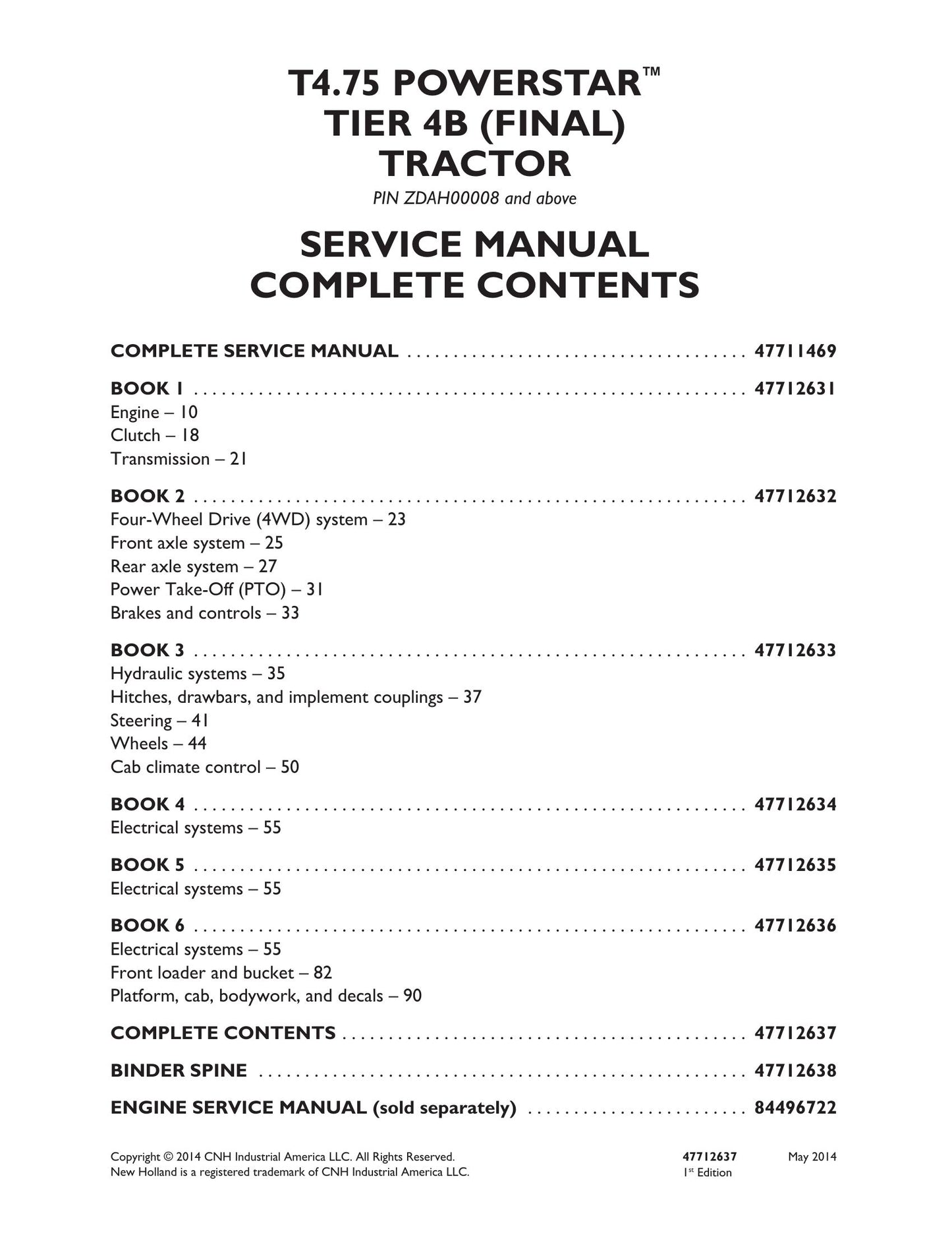 New Holland T4.75 Tractor Factory Workshop Service Manual 47711469