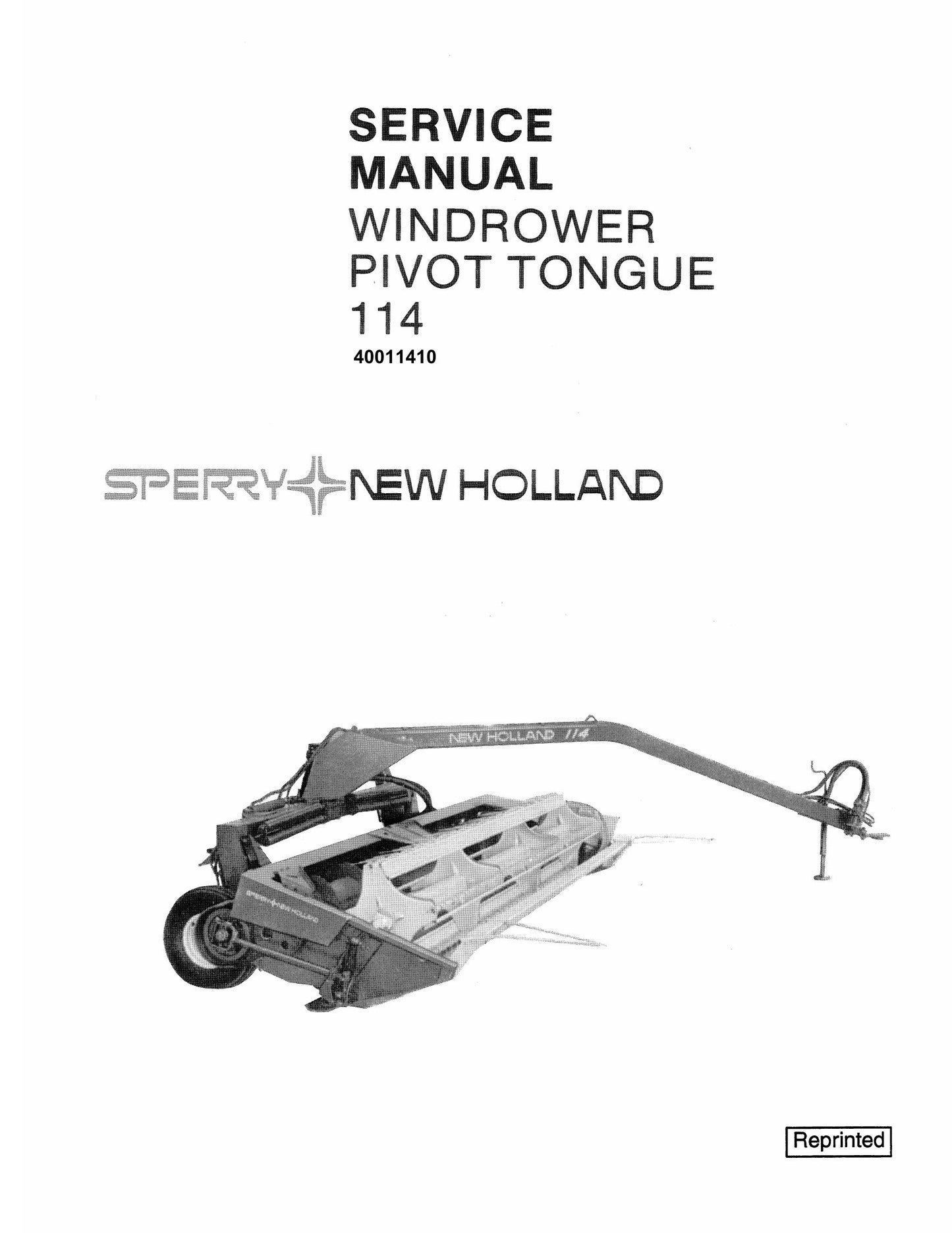 New Holland 114 Windrower Factory Workshop Service Manual 40011410
