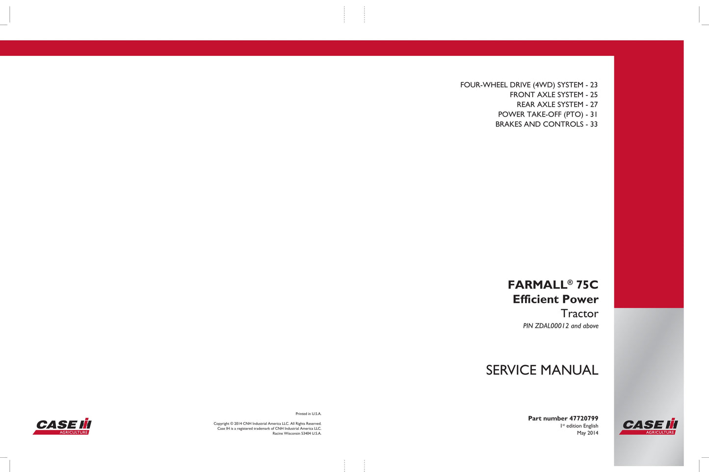 CASE FARMALL 75C Tractor Factory Workshop Service Manual 47720798