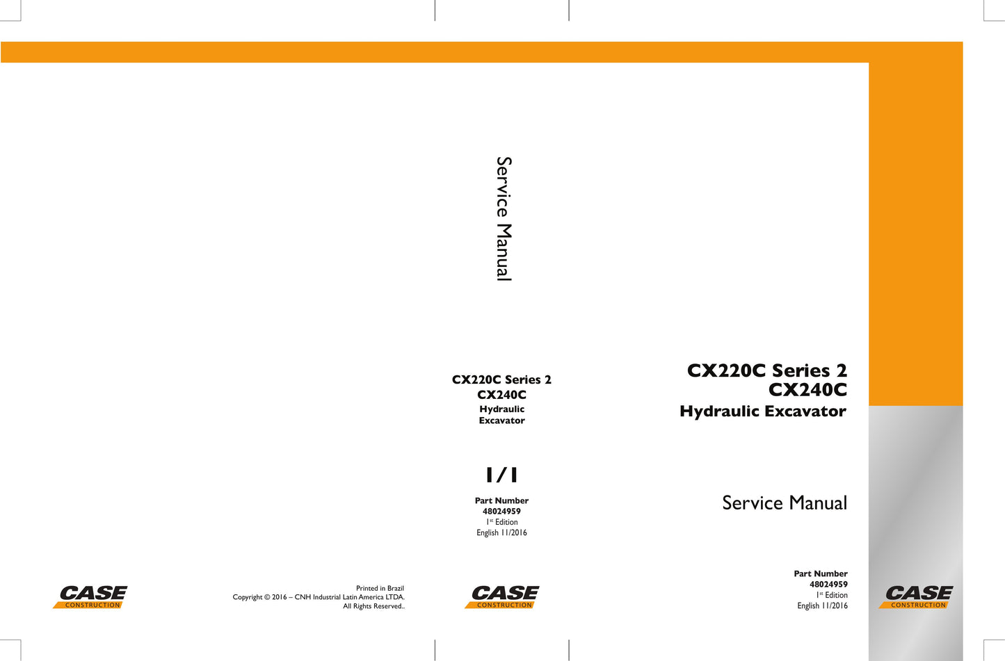 CASE CX220C CX240C Crawler Excavator Factory Workshop Service Manual 48024959