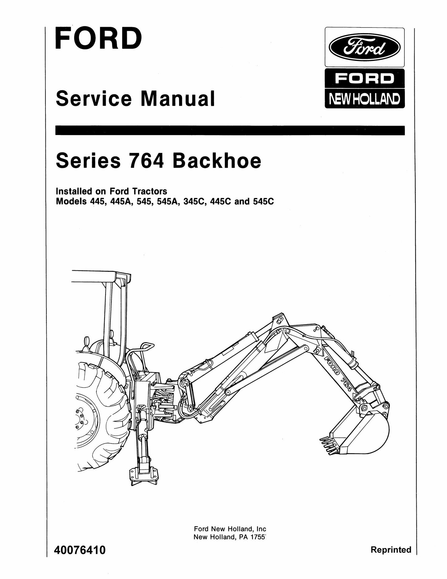 FORD 764 Backhoe Factory Workshop Service Manual 40076410