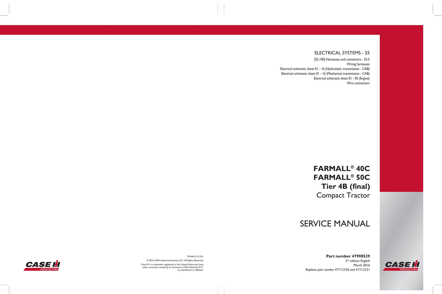 CASE Farmall 40C Farmall 50C Compact Tractor Factory Workshop Service Manual 47998535