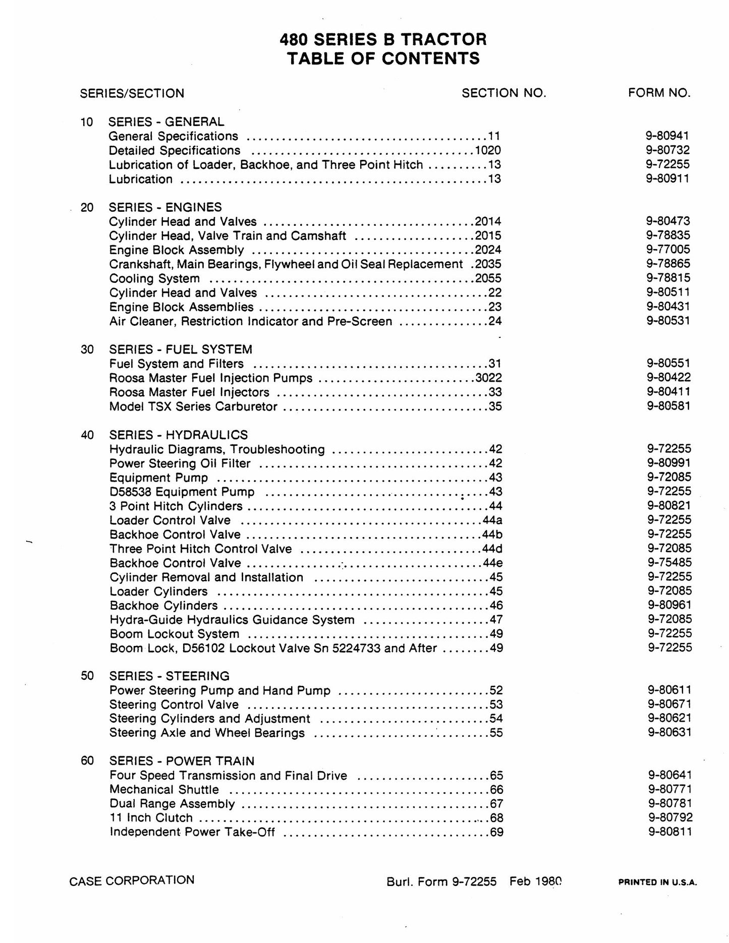 CASE 480 Series B Tractor Factory Workshop Service Manual