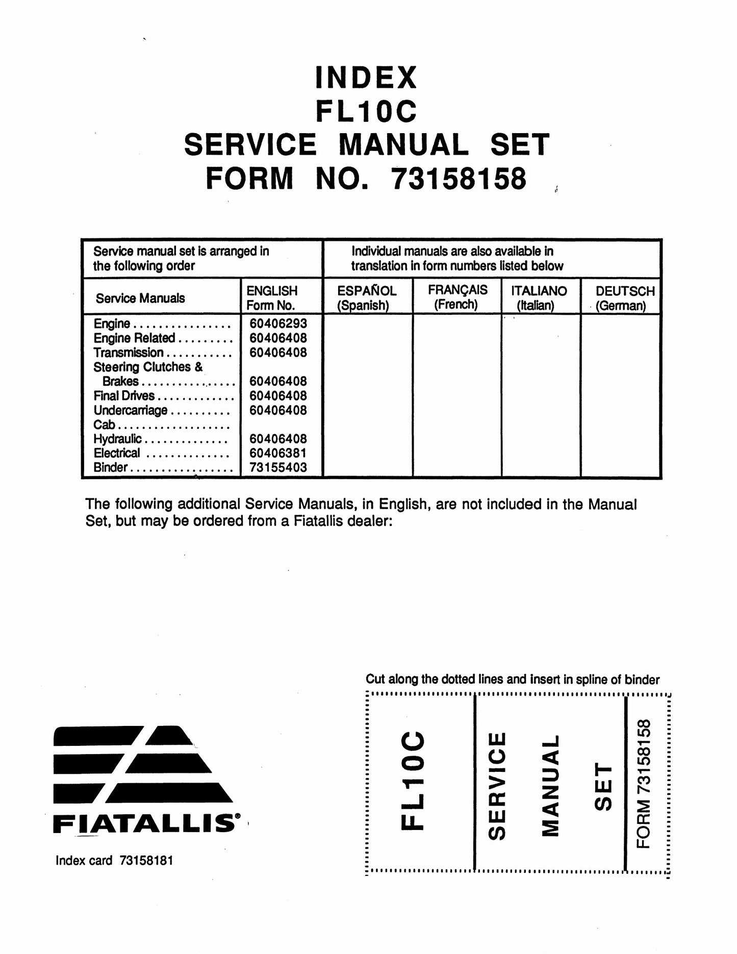FIATALLIS FL10C Crawler Excavator Factory Workshop Service Manual 73158158