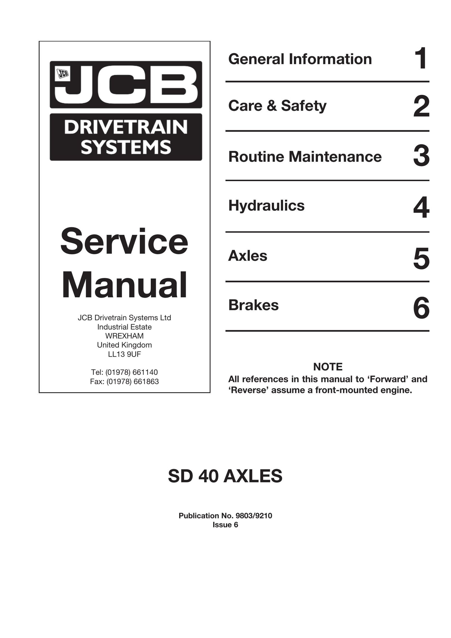JCB SD 40 AXLES Factory Workshop Service Manual 9803/9210