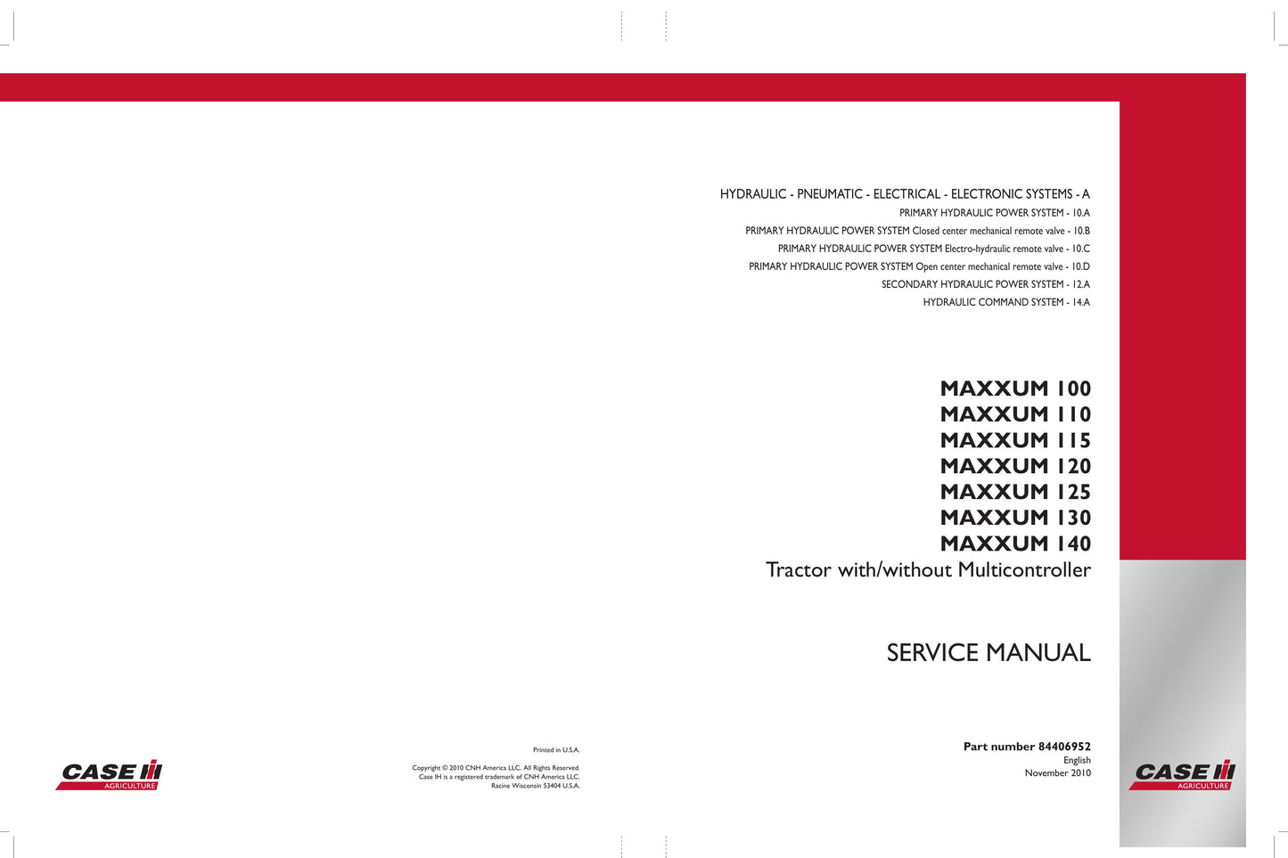 CASE MAXXUM 100 MAXXUM 110 MAXXUM 115 MAXXUM 120 MAXXUM 125 MAXXUM 130 MAXXUM 140 Tractor Factory Workshop Service Manual 84404952