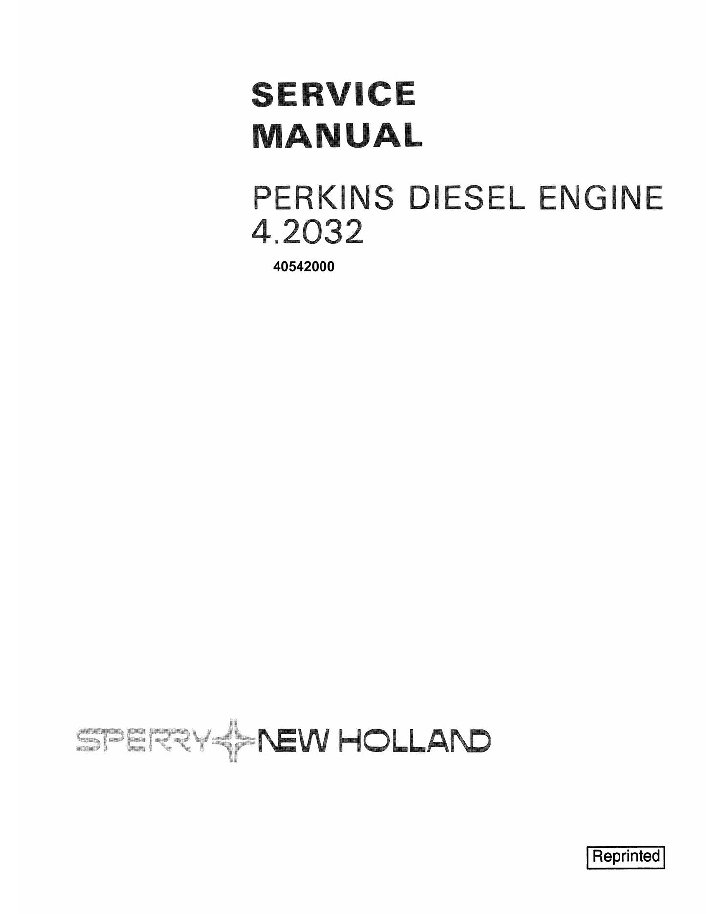 NEW HOLLAND Perkins 4.2032 Diesel Engine Factory Workshop Service Manual 40542000