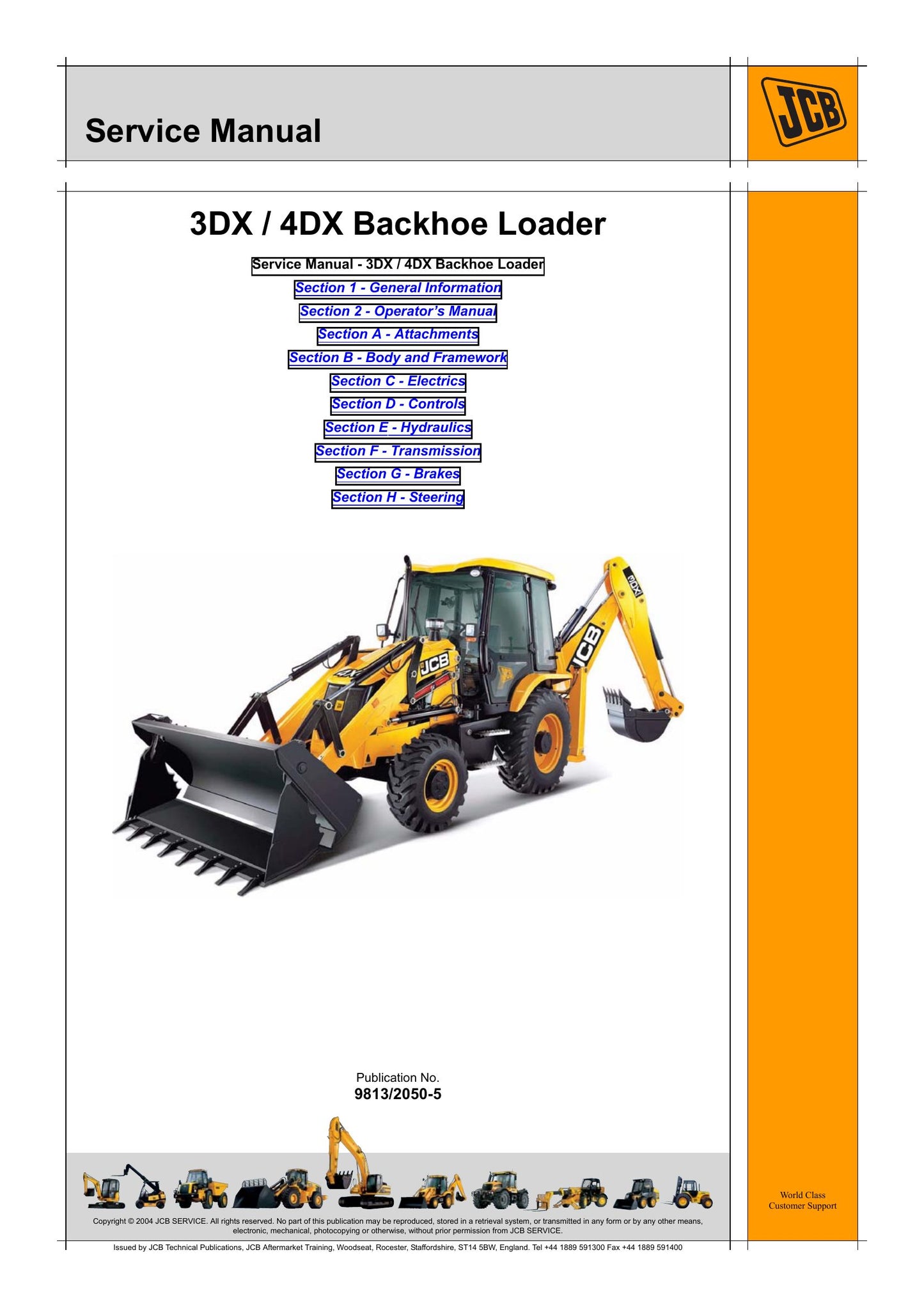 JCB 3DX 4DX Backhoe Loader Factory Workshop Service Manual 9813/2050-5