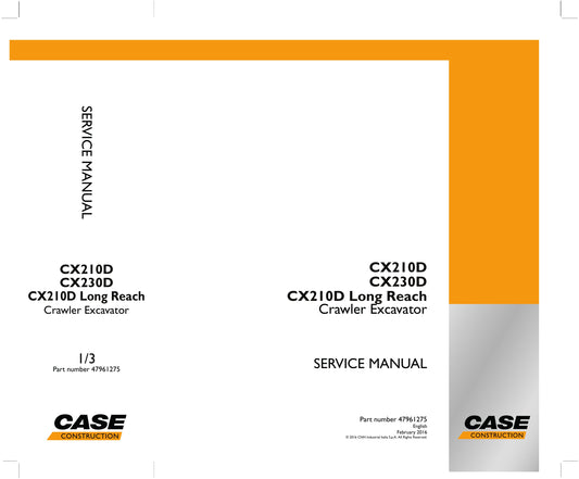 CASE CX210D CX230D Crawler Excavator Factory Workshop Service Manual 47961275