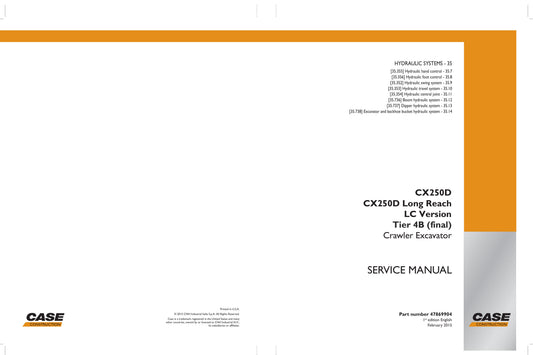 CASE CX250D Crawler Excavator Factory Workshop Service Manual 47869904