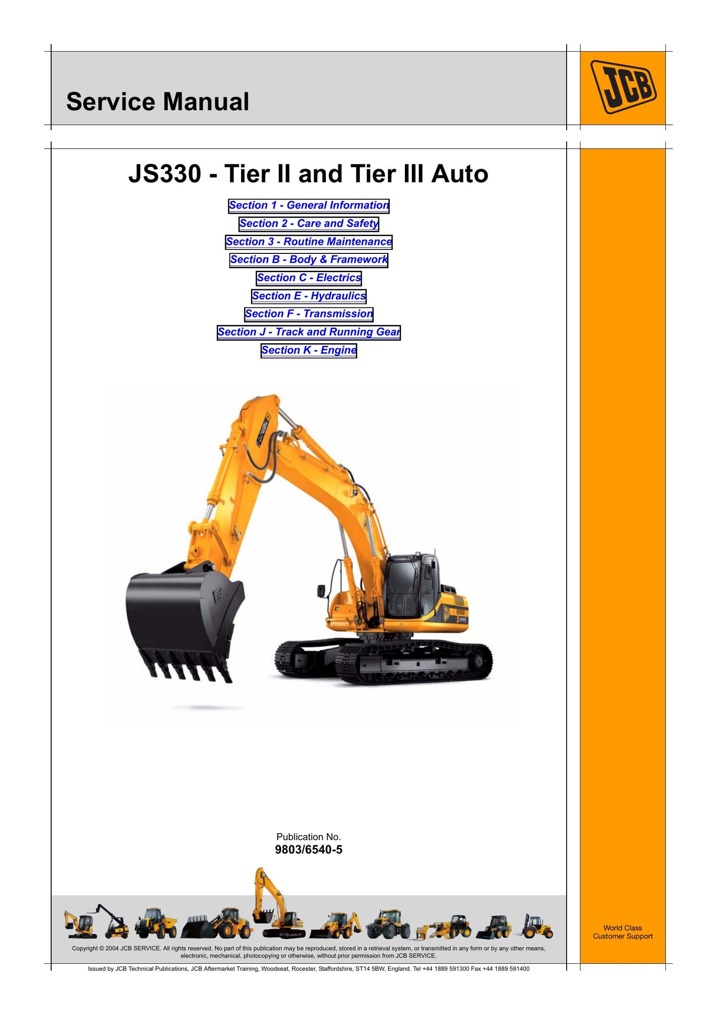 JCB JS330 Crawler Excavator Factory Workshop Service Manual 9803/6540