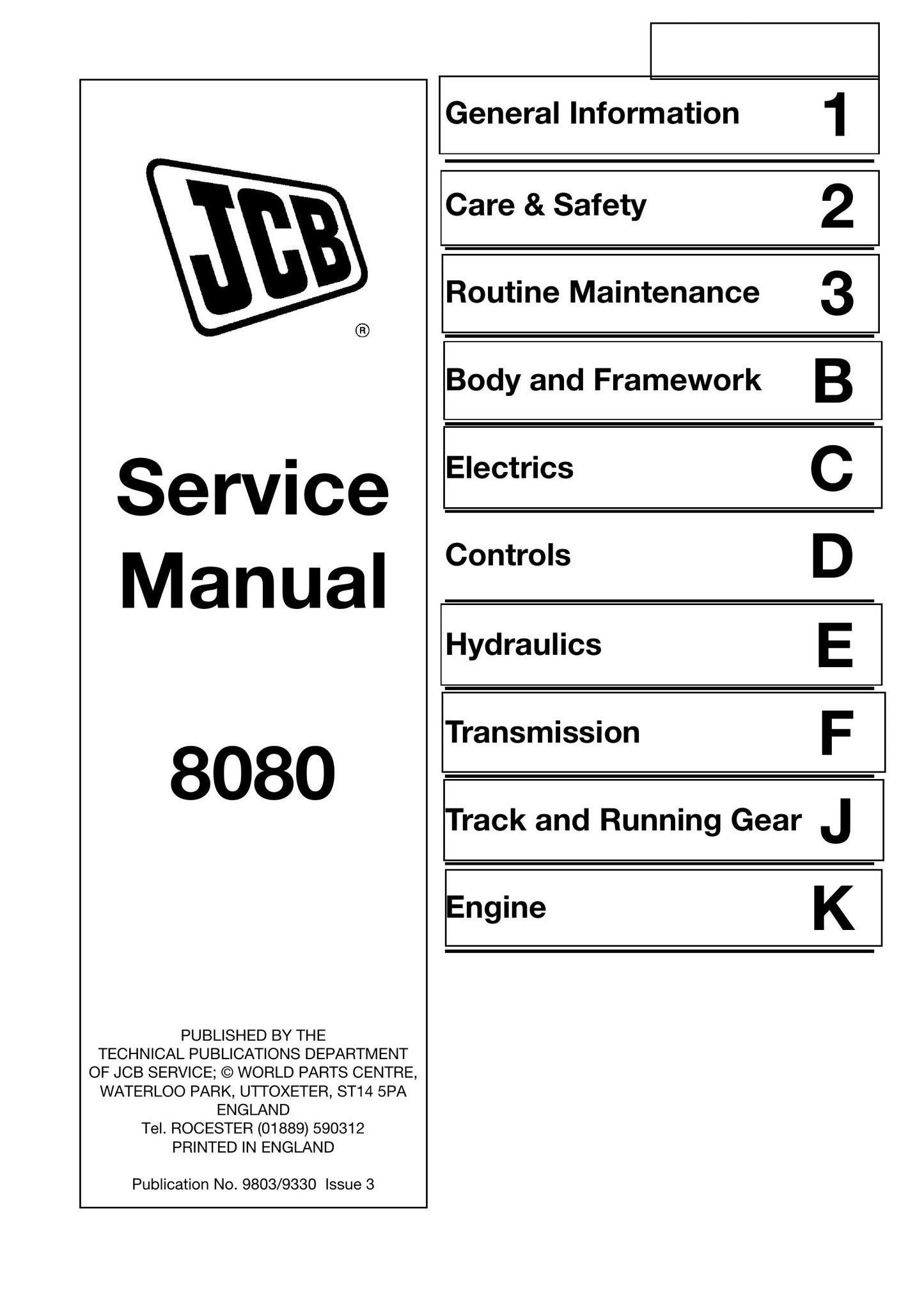 JCB 8080 Crawler Excavator Factory Workshop Service Manual 9803/9330