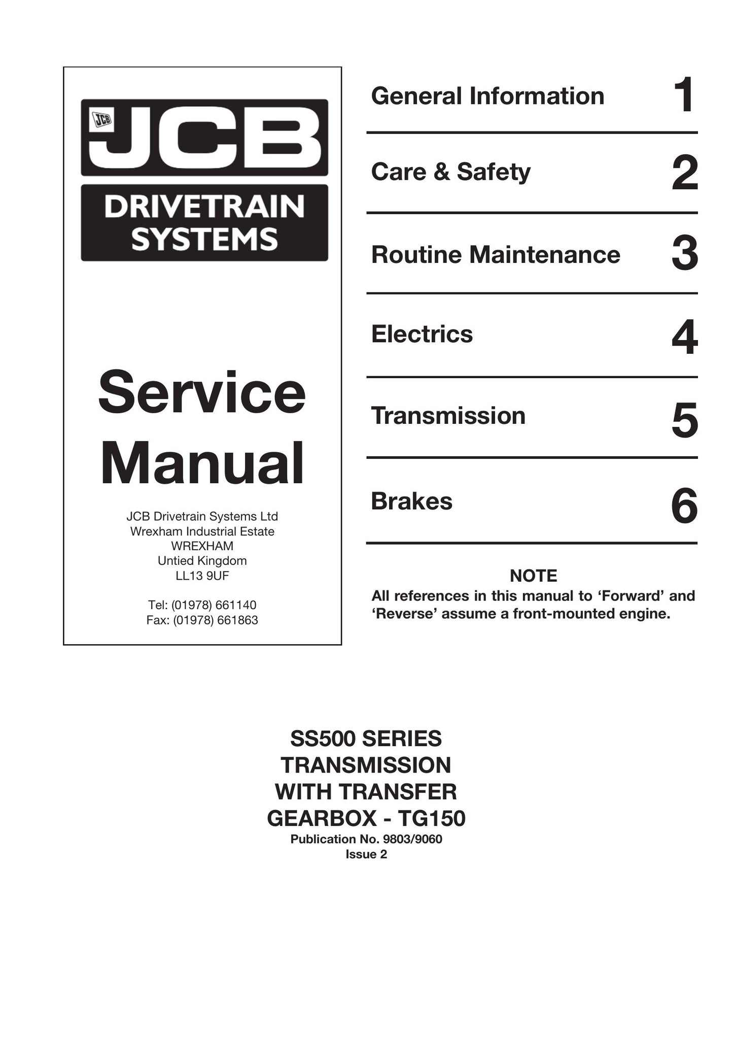 JCB SS500 Series Transmission Factory Workshop Service Manual 9803/9060