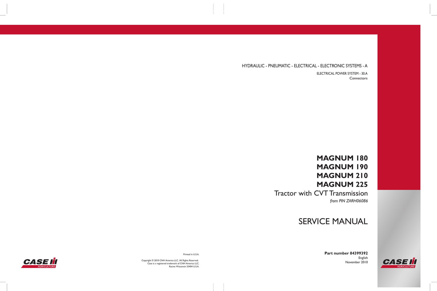 CASE MAGNUM 180 MAGNUM 190 MAGNUM 210 MAGNUM 225 Tractor Factory Workshop Service Manual 84386820