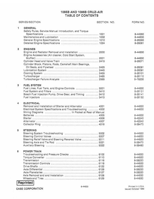 CASE 1085B 1086B CRUZ-AIR Wheel Excavator Factory Workshop Service Manual 8-44630