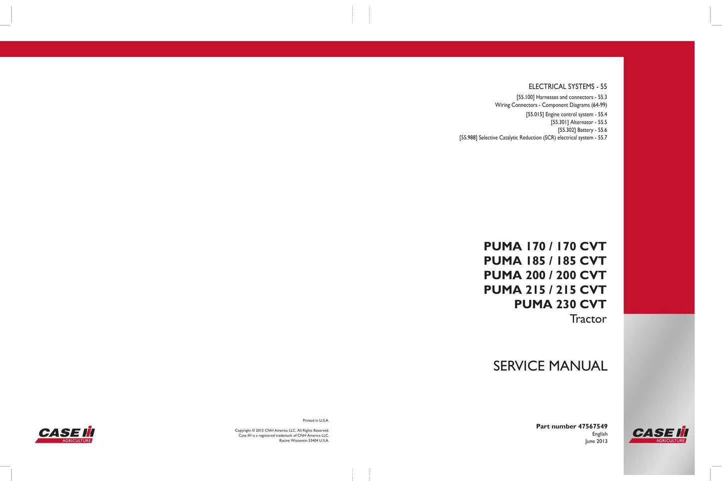 CASE PUMA 170 170 CVT 185 185 CVT 200 200 CVT 215 215 CVT 230 CVT Tractor Factory Workshop Service Manual 47567546
