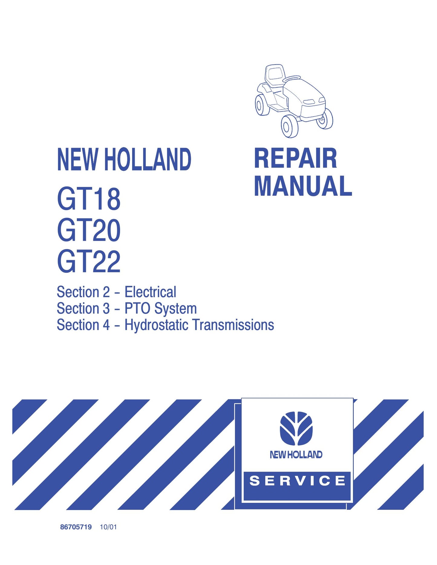 NEW HOLLAND GT18 GT20 GT22 Tractor Factory Workshop Repair Manual 86705719