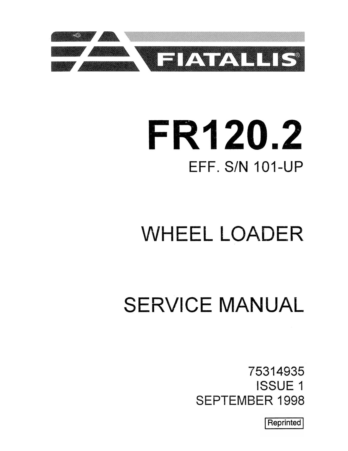 FIATALLIS FR120.2 Wheel Loader Factory Workshop Service Manual 75314935