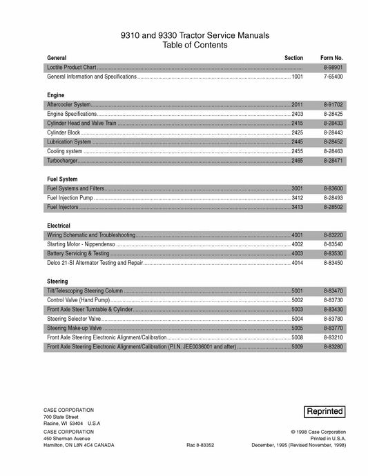 CASE 9310 9330 Tractor Factory Workshop Service Manual 8-83352