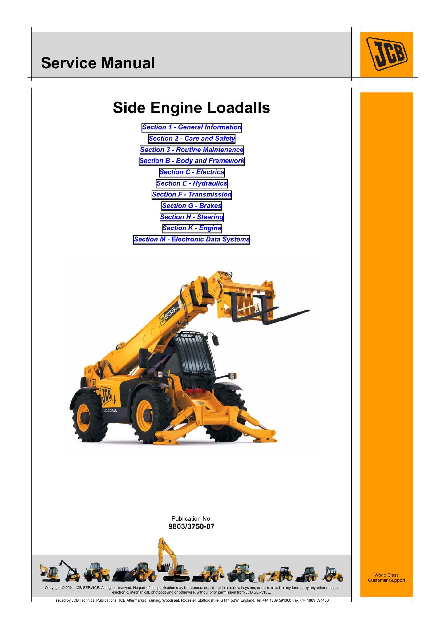 JCB 540-170 550-140 540-140 550-170 535-125 535-140 Loadall Factory Workshop Service Manual 9803/3750