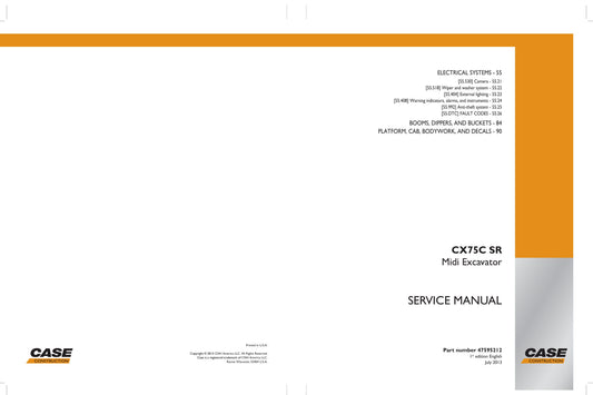 CASE CX75C SR Midi Excavator Factory Workshop Service Manual 47595212
