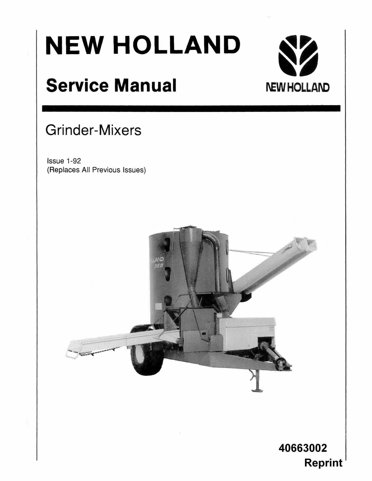 New Holland 340 350 351 352 353 354 355 357 358 359 Grinder-Mixers Factory Workshop Service Manual
