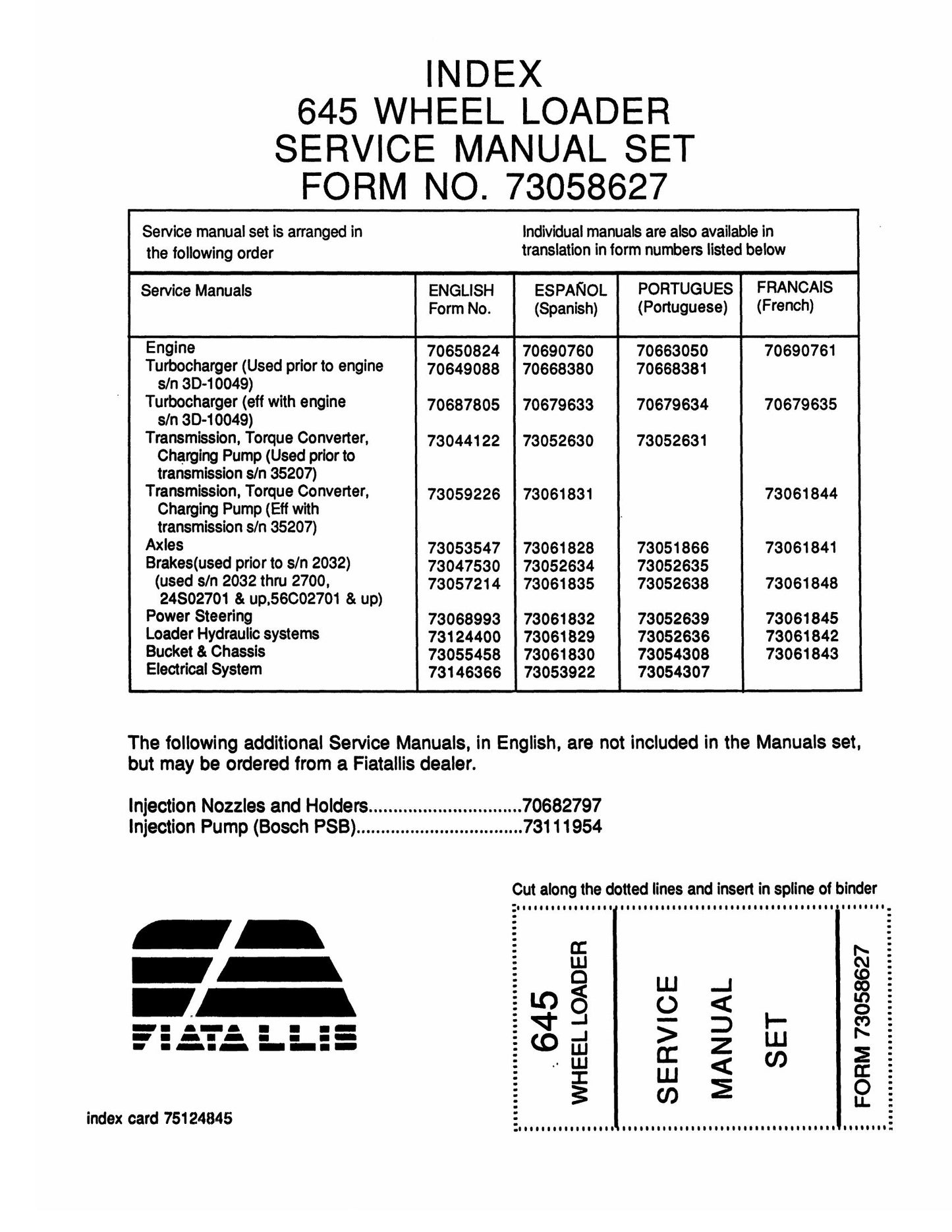 FIATALLIS 645 Wheel Loader Factory Workshop Service Manual 73058627