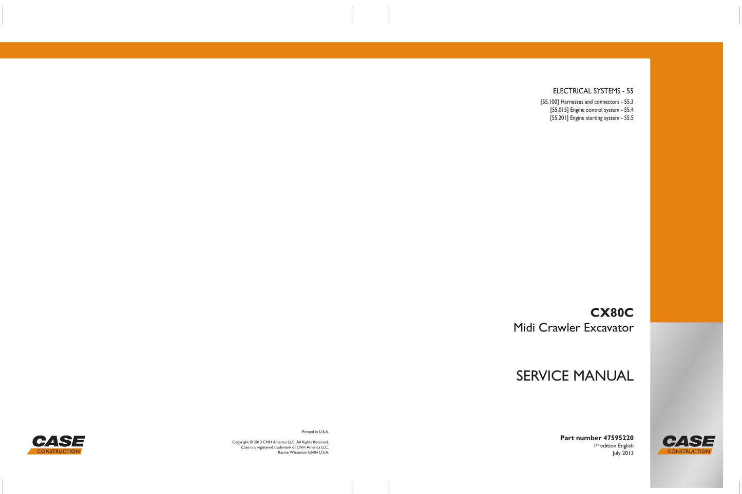 CASE CX80C Crawler Excavator Factory Workshop Service Manual 47595220