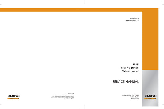 CASE 521F Wheel Loader Factory Workshop Service Manual 47979860
