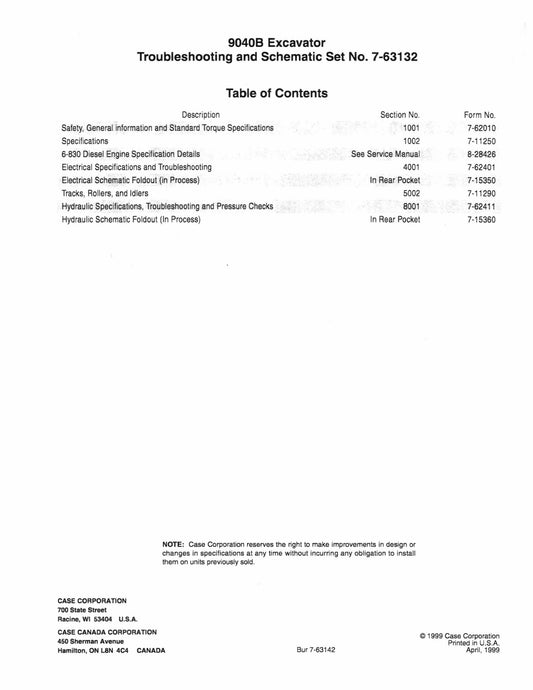 CASE 9040B Crawler Excavator Troubleshooting and Schematic Set 7-63132