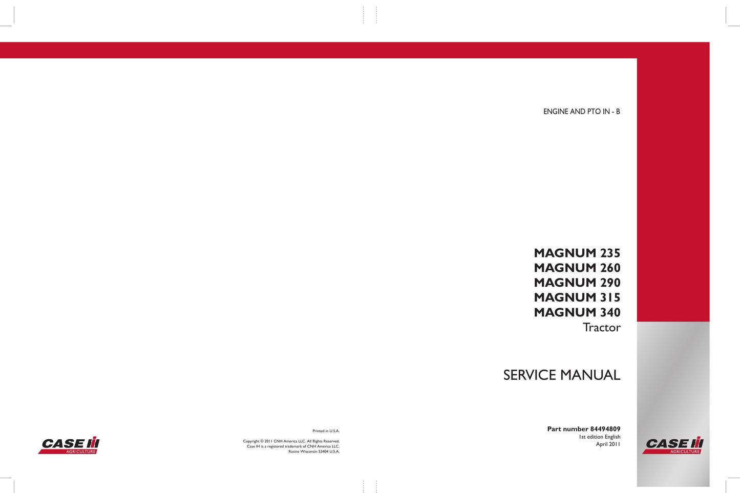 CASE MAGNUM 235 MAGNUM 260 MAGNUM 290 MAGNUM 315 MAGNUM 340 Tractor Factory Workshop Service Manual 84494804