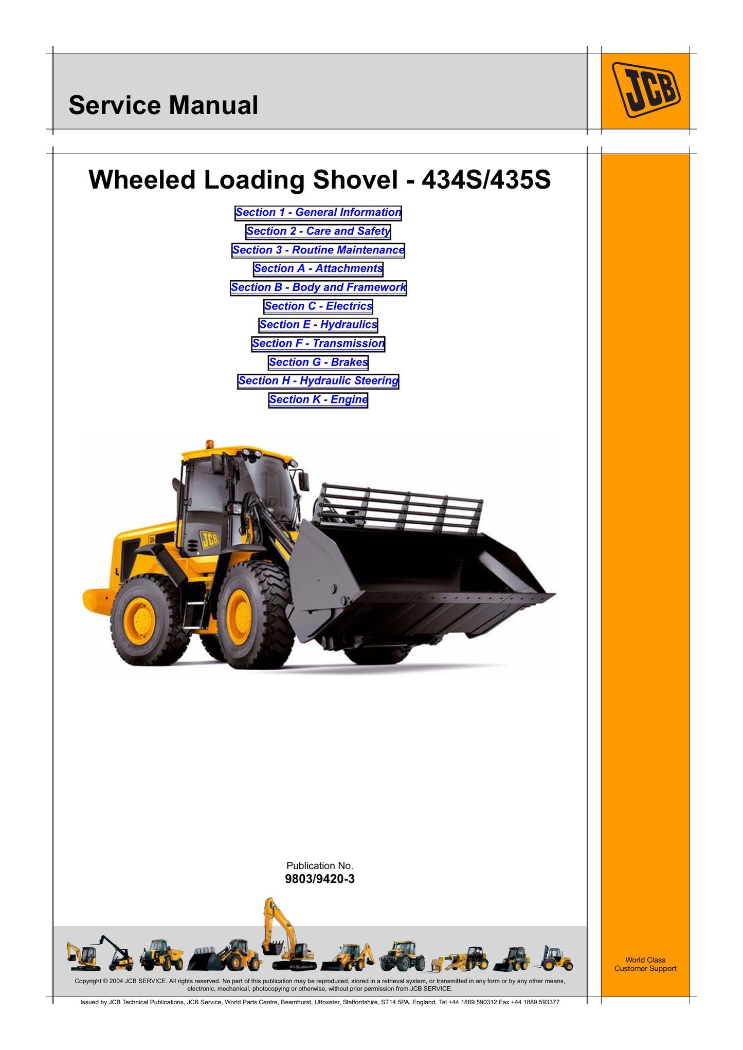 JCB 434S 435S Wheel Loader Factory Workshop Service Manual 9803/9420-3