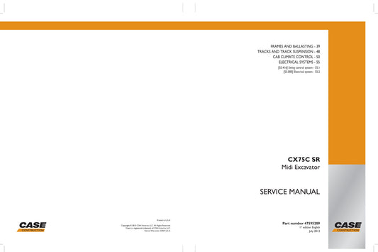 CASE CX75C SR Midi Excavator Factory Workshop Service Manual 47595209