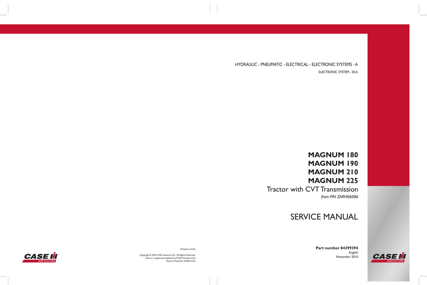 CASE MAGNUM 180 MAGNUM 190 MAGNUM 210 MAGNUM 225 Tractor Factory Workshop Service Manual 84386820