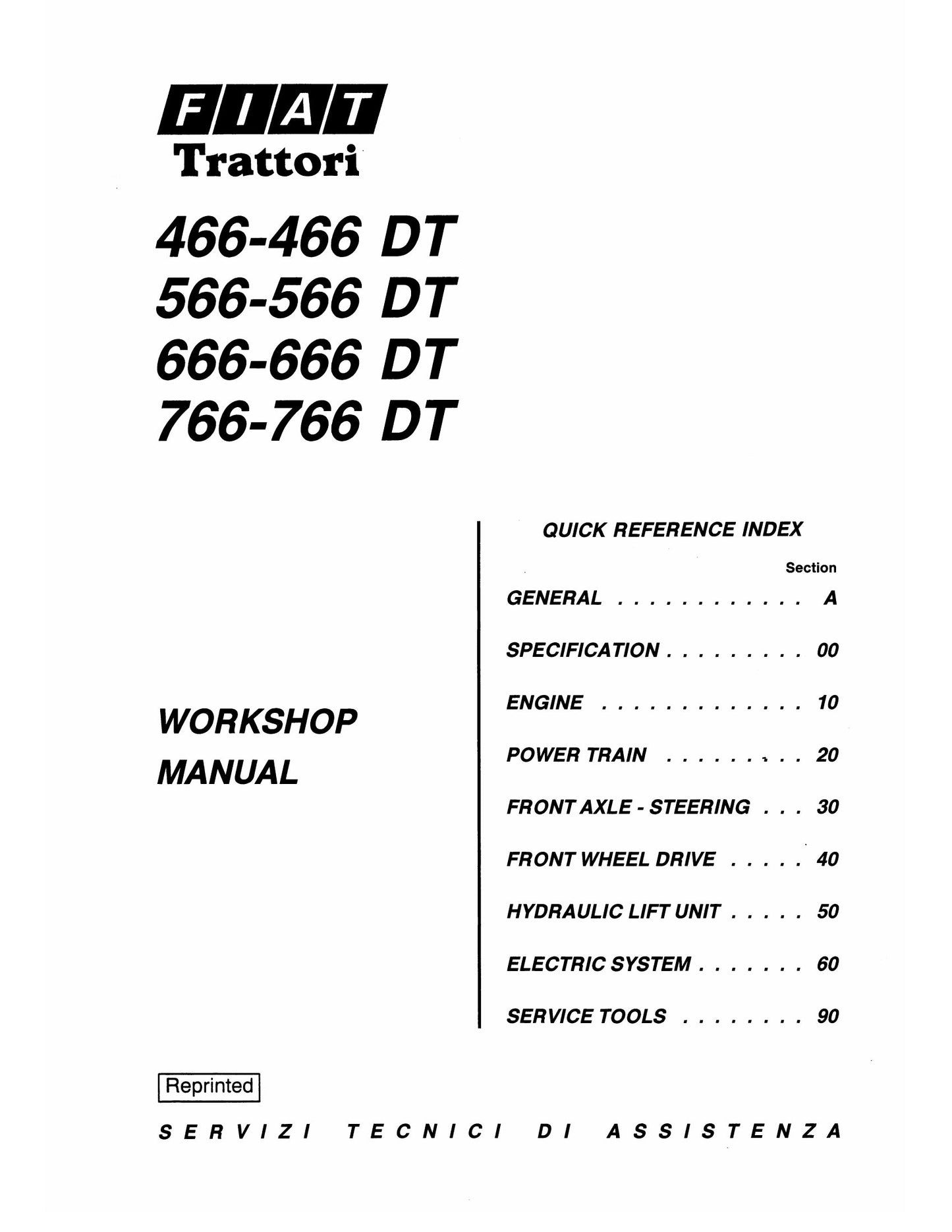 FIAT 466-466 DT 566-566 DT 666-666 DT 766-766 DT Tractor Workshop Manual