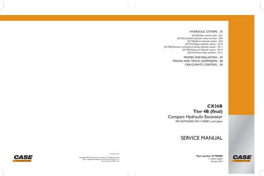 CASE CX36B Crawler Excavator Factory Workshop Service Manual 47798000