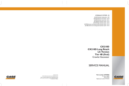 CASE CX210D Crawler Excavator Factory Workshop Service Manual 47979846