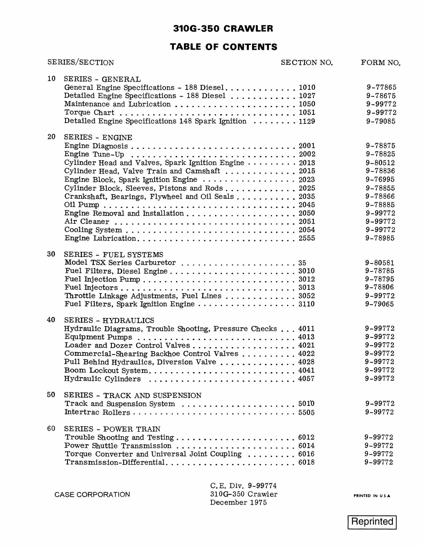 CASE 310G-350 Crawler Bulldozer Factory Workshop Service Manual