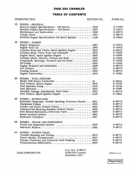 CASE 310G-350 Crawler Bulldozer Factory Workshop Service Manual