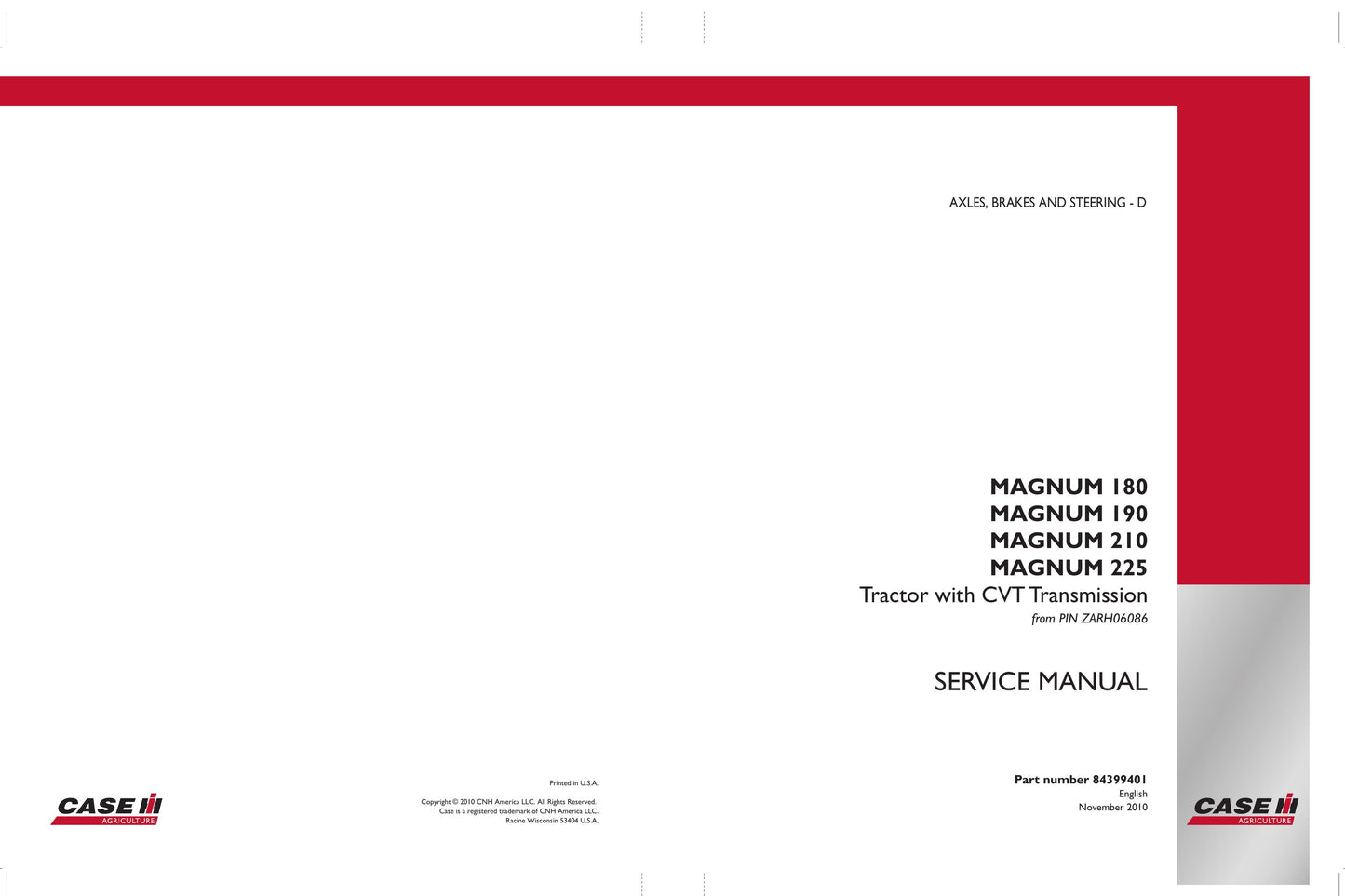 CASE MAGNUM 180 MAGNUM 190 MAGNUM 210 MAGNUM 225 Tractor Factory Workshop Service Manual 84386820