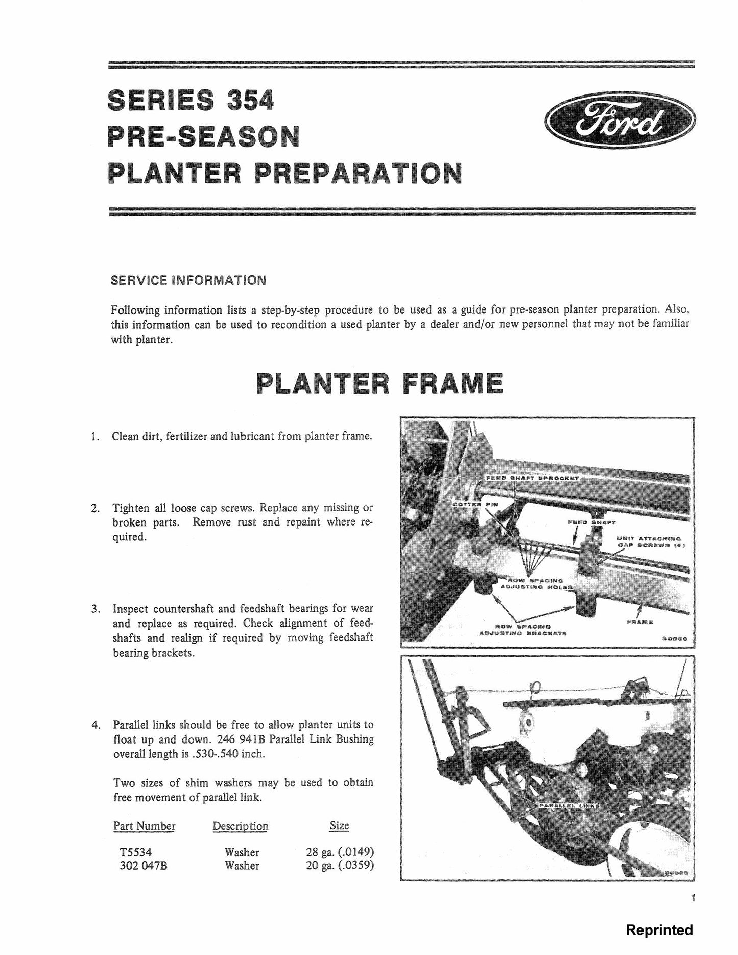 Ford Series 354 Planter Preparation Manual